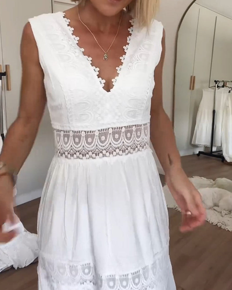 Robe débardeur en dentelle à col en V