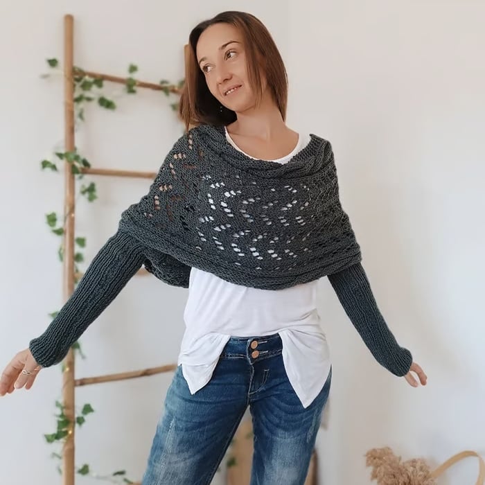 Cape en maille torsadée boléro pour femme