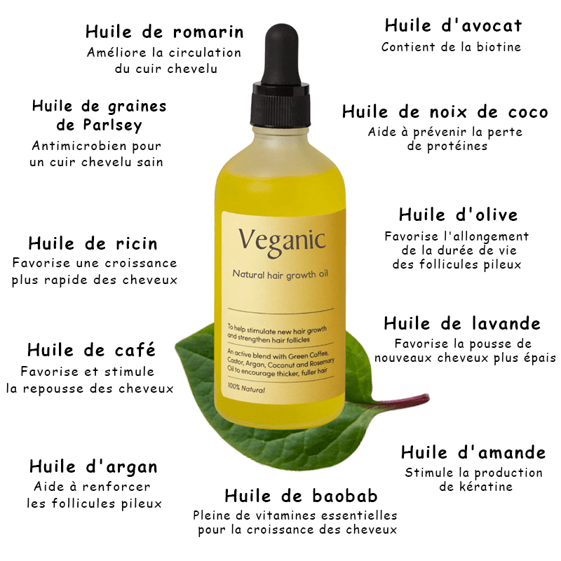 Huile naturelle de croissance des cheveux Veganic de Carvenchy (120mL)