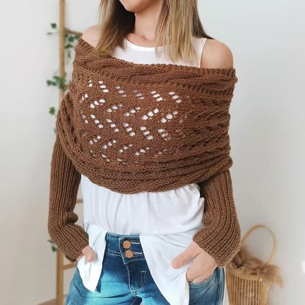 Cape en maille torsadée boléro pour femme