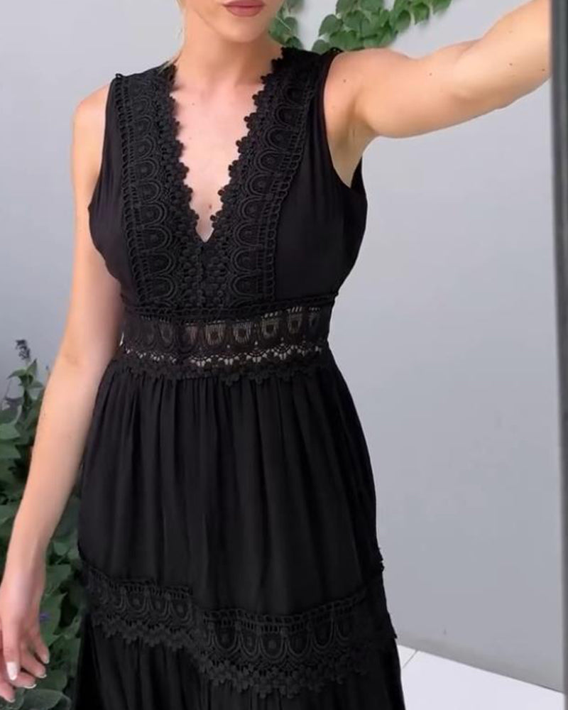 Robe débardeur en dentelle à col en V